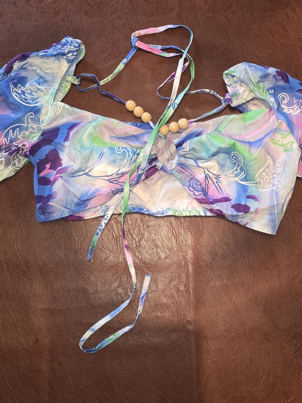Tropical Watercolor Print Tie-Front Top